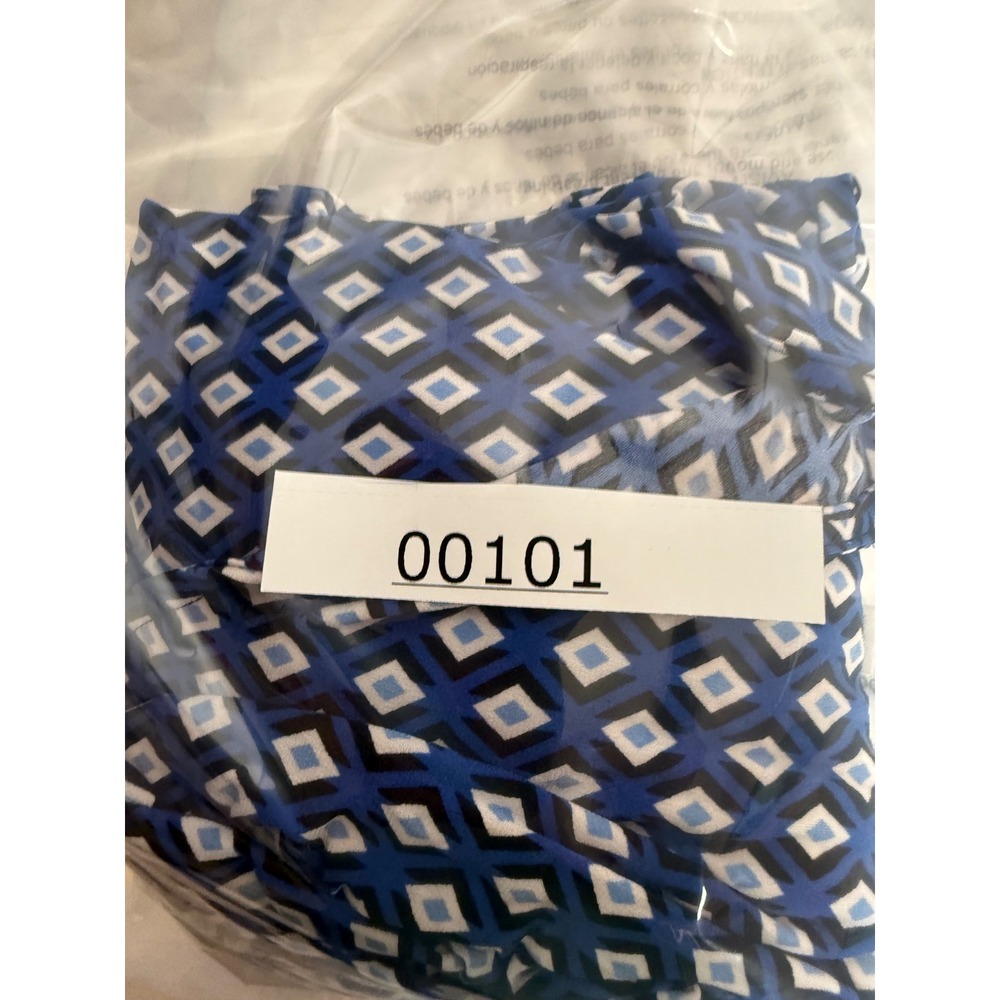 Cato Womens Plus Size 18/20W Blue Geometric Diamond Faux Wrap V-Neck Blouse Top - Picture 4 of 4